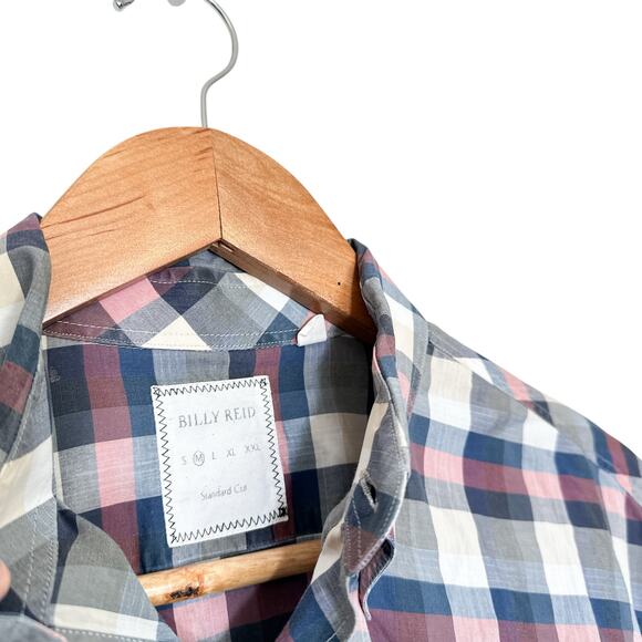 Billy Reid Plaid Check Long Sleeve Button Down Shirt Standard Fit Navy Medium - Picture 6 of 9